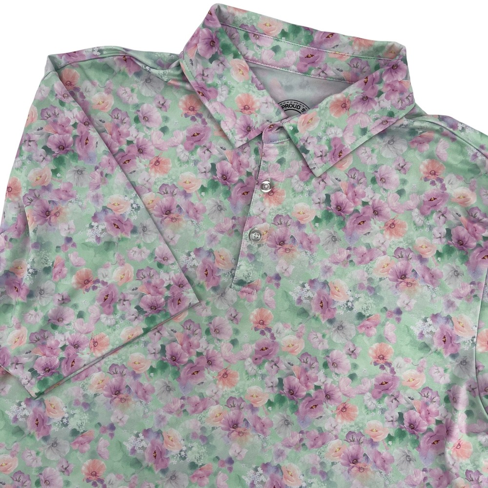 Proud 90 Golf Polo Shirt Mens‎ Large Floral Print Short Sleeve